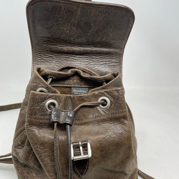 Vintage 90s Banana Republic Brown Distressed Leather Mini Backpack Purse Bag main image 5